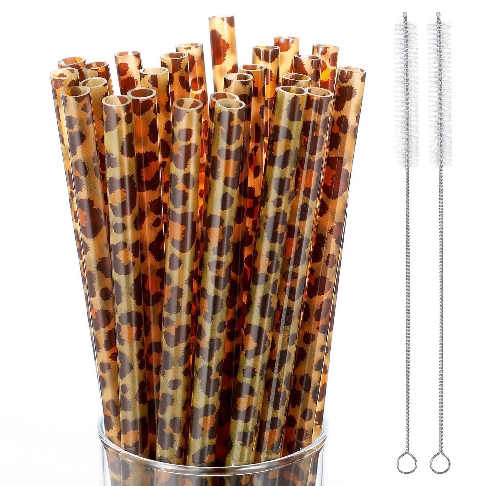 Reusable Straw - Trendy Leopard Print Drinking Straws Reusable