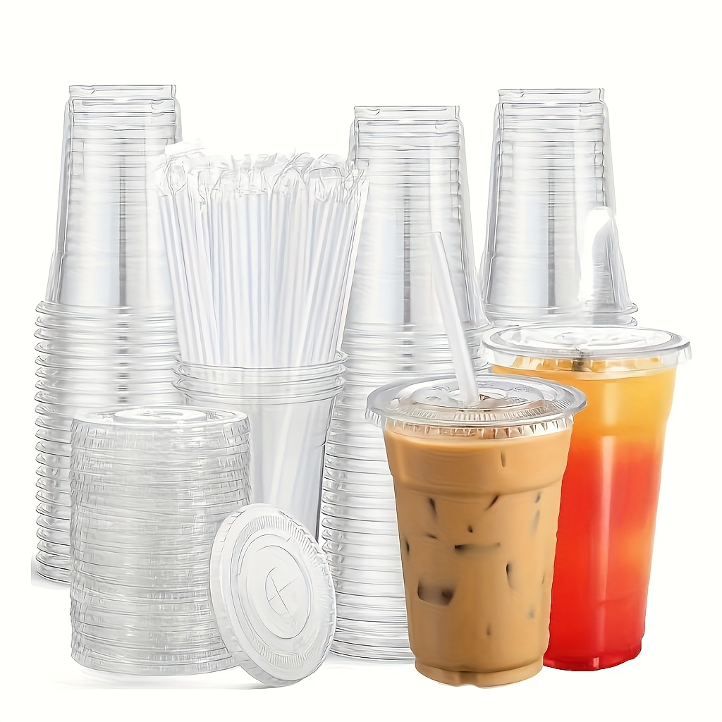 Reusable Straw - Transparent plastic cup with flat lid