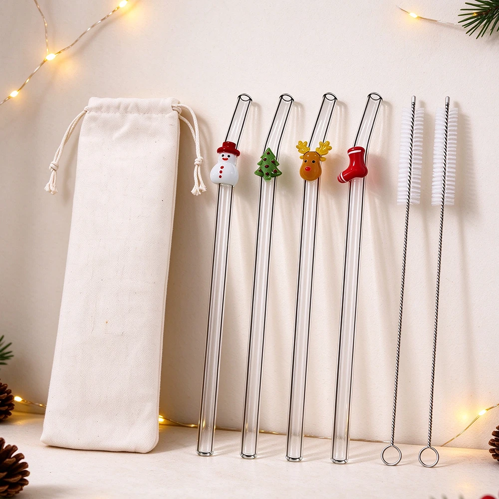 Reusable Straw - 7Pcs Reusable Straws Clear Glass Straws