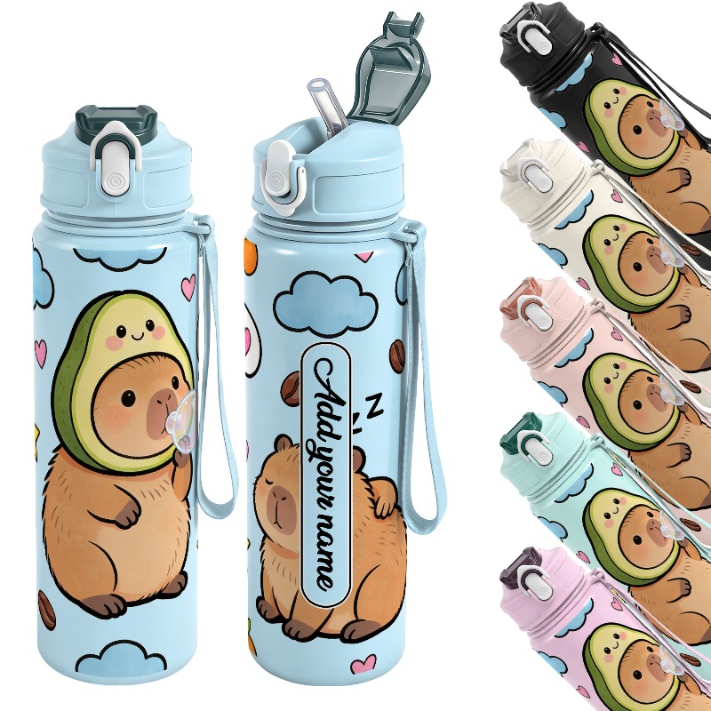 Reusable Straw - 750ml Custom Name Cute Capybara Avocado