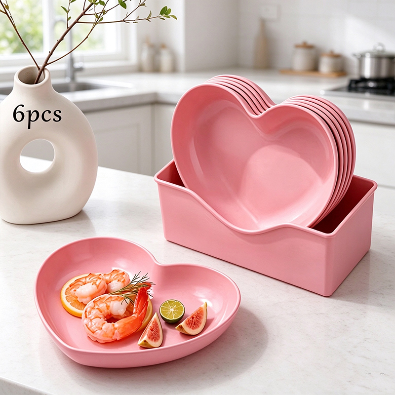 6Pcs Heart Shaped Plates Set w - Reusable Straw ulasan dan harga