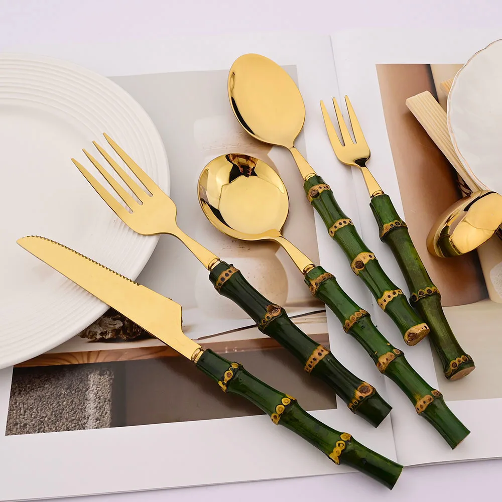 6/16/20/24/30Pcs Green Bamboo  - Bamboo Cutlery ulasan dan harga