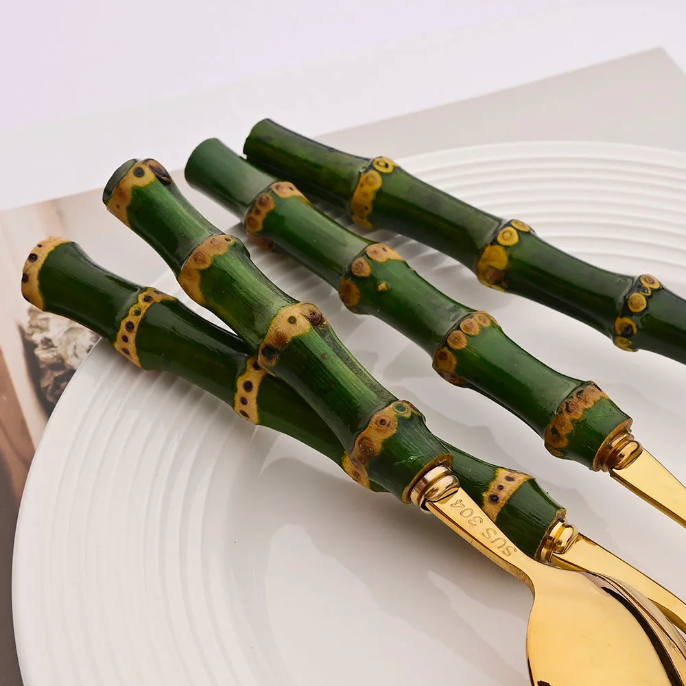 6/16/20/24/30Pcs Green Bamboo  - Bamboo Cutlery ulasan dan harga