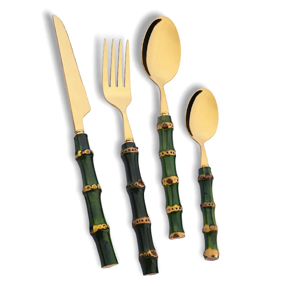 4Pcs Natural Bamboo Handle Din - Bamboo Cutlery ulasan dan harga