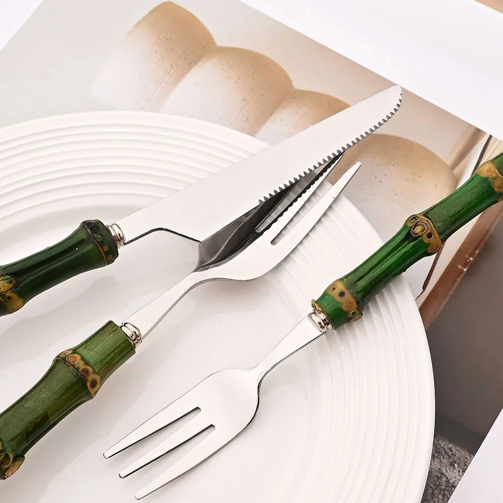 4Pcs Natural Bamboo Handle Din - Bamboo Cutlery ulasan dan harga