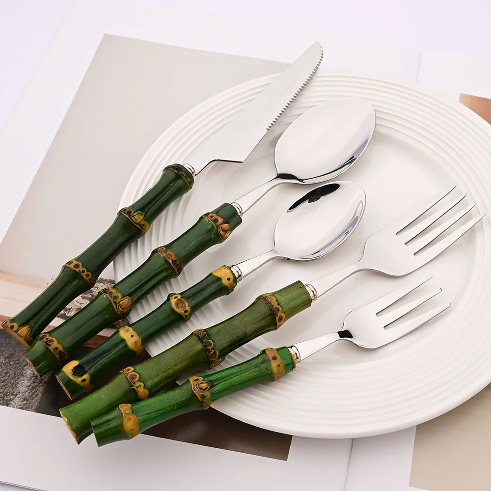 4Pcs Natural Bamboo Handle Din - Bamboo Cutlery ulasan dan harga