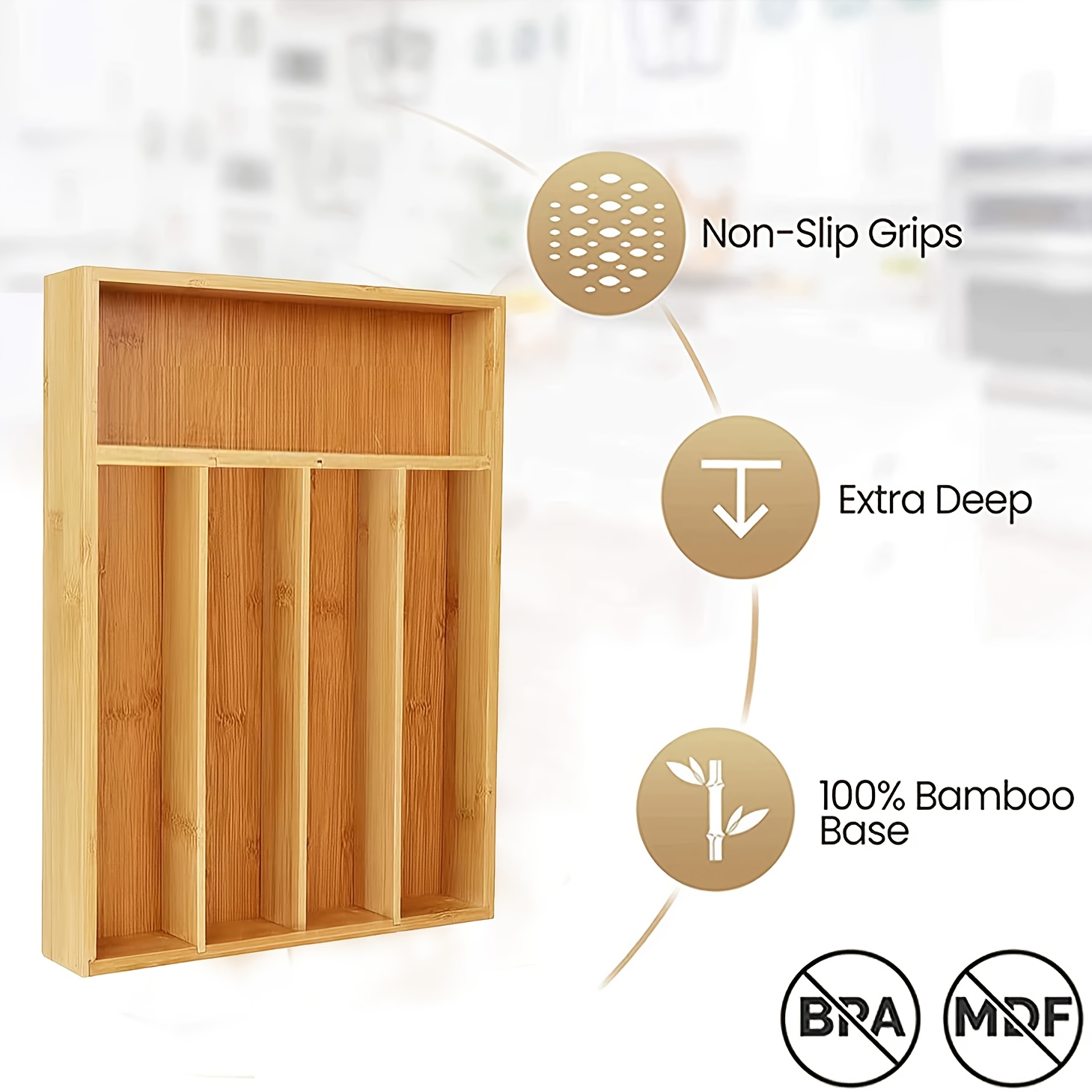 Bamboo Kitchen Drawer Organize - Bamboo Cutlery ulasan dan harga
