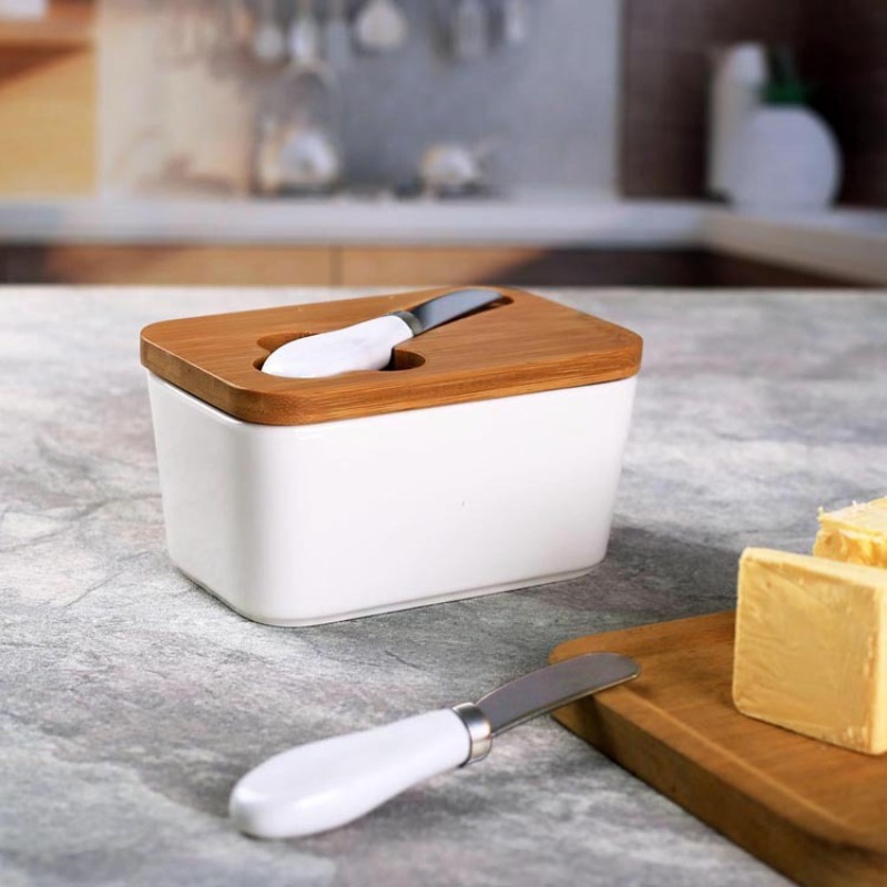 Simple Ceramic Butter Dish wit - Bamboo Cutlery ulasan dan harga