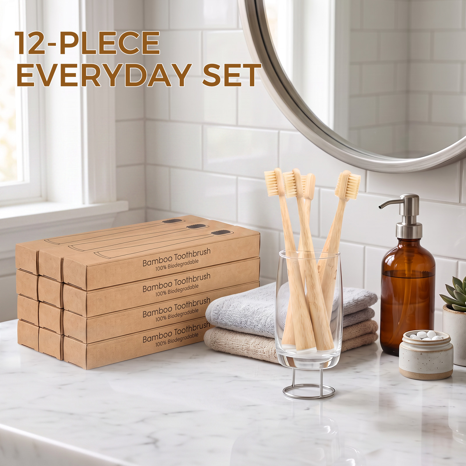 12Pcs Boar Bristles Natural Ba - Bamboo Toothbrush ulasan dan harga