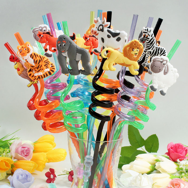 12-pack of cartoon animal-them - Reusable Straw ulasan dan harga