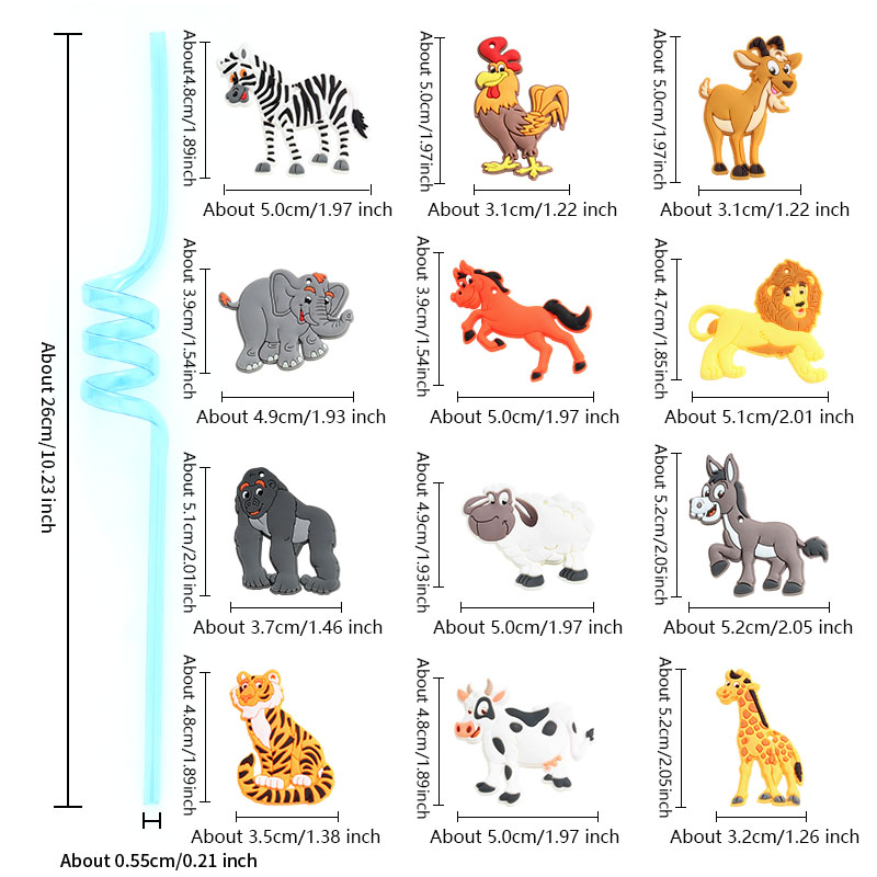 12-pack of cartoon animal-them - Reusable Straw ulasan dan harga